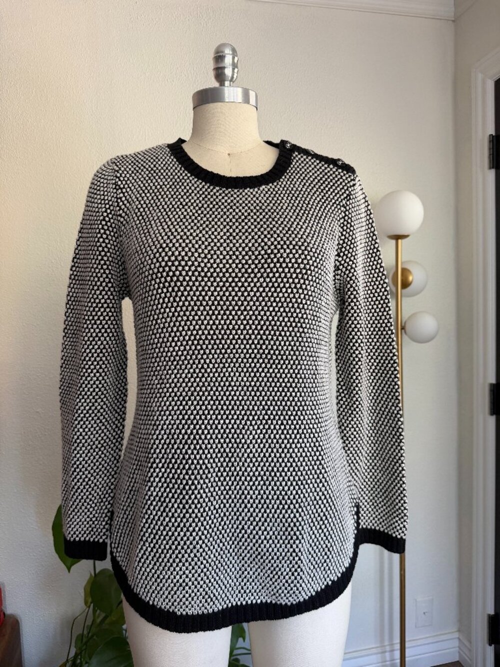 NWT Charter Club Pullover Sweater Metallic Asymmetric Button Neckline S Petite